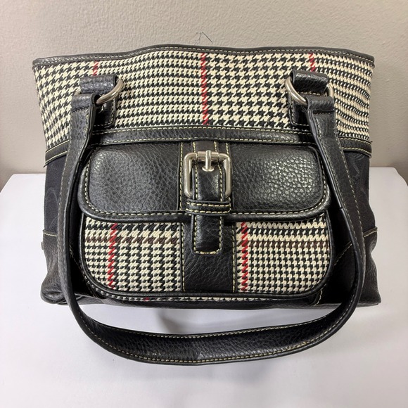 Chaps Leather Purse Black White Houndstooth Red Stripe - Picture 12 of 13